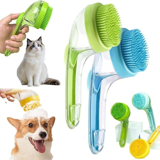 Bath Brush for Dogs with Soap Dispenser, 2025 New Dog Scrubber for Bath, 2 in 1 Dog Bath Brush with Built-In Shampoo Dispenser, Pet Wash Brush for Grooming, For Long Short Haired (Blue+Green)
