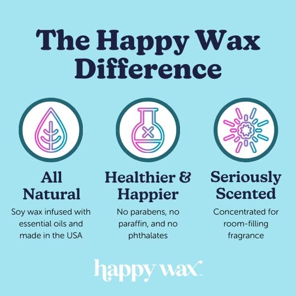 Happy Wax Vanilla Sandalwood All Natural Soy Wax 3 Wick Premium Scented Candle, Infused with Essential Oils, Long Lasting 40+ Hours of Burn Time, Vanilla and Earthy Notes