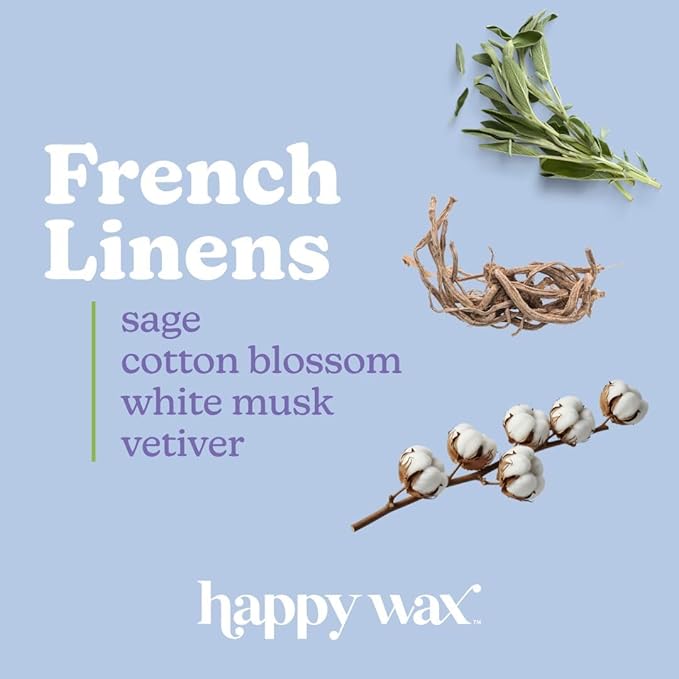 Happy Wax French Linens All Natural Soy Wax 1 Wick Premium Scented Candle, Infused with Essential Oils, Long Lasting 30+ Hours of Burn Time