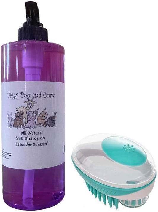 Piggy Poo and Crew Pet Shampoo & Scrub Brush Set – Perfect for Pigs, Dogs, and More! Gentle, Fresh, and Fun Bath Time for Your Pets (Lavender)