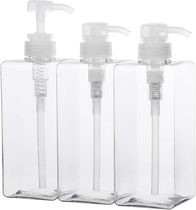 Suream 22oz/650ml Refillable Shampoo Bottle for Shower, Large Capatity Conditioner Dispensers for Bathroom, Plastic Pump Press Bottles for Lotion, Body Moisturizer, Massage Oil, Hand Wash, Soap, 3Pack