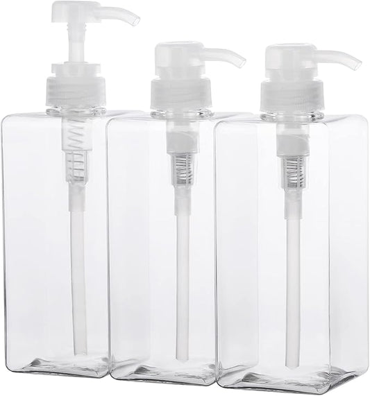 Suream 22oz/650ml Refillable Shampoo Bottle for Shower, Large Capatity Conditioner Dispensers for Bathroom, Plastic Pump Press Bottles for Lotion, Body Moisturizer, Massage Oil, Hand Wash, Soap, 3Pack