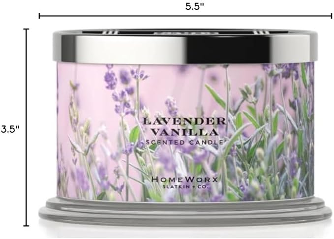 HomeWorx by SLATKIN + CO. Candle- Lavender Vanilla, 18 oz. 4-Wick Premium Scented Candle - 30-55 Hours Burn Time