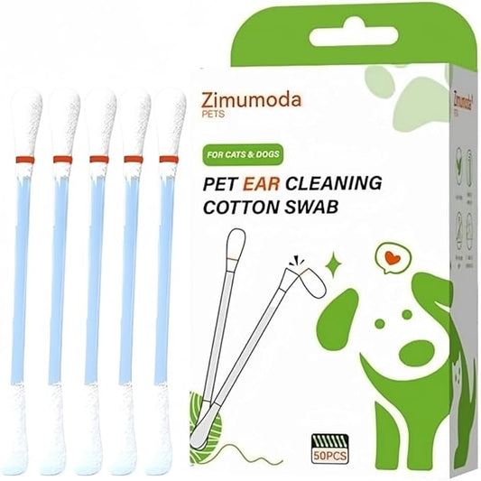 50 Pcs 2-in-1 Pet Ear Cleaning Cotton Swabs for Dogs & Cats - Essential Oil Infused Ear Cleaner Buds - Gentle Ear Wax Removal - Soothing Itch & Freshness - Individually Wrapped for Easy Use