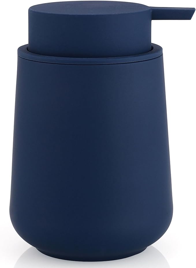 Matte Navy Blue Liquid Hand Soap Dispenser Plastic 11 oz - Modern Minimalist Style for Bathroom & Kitchen Countertop Refillable
