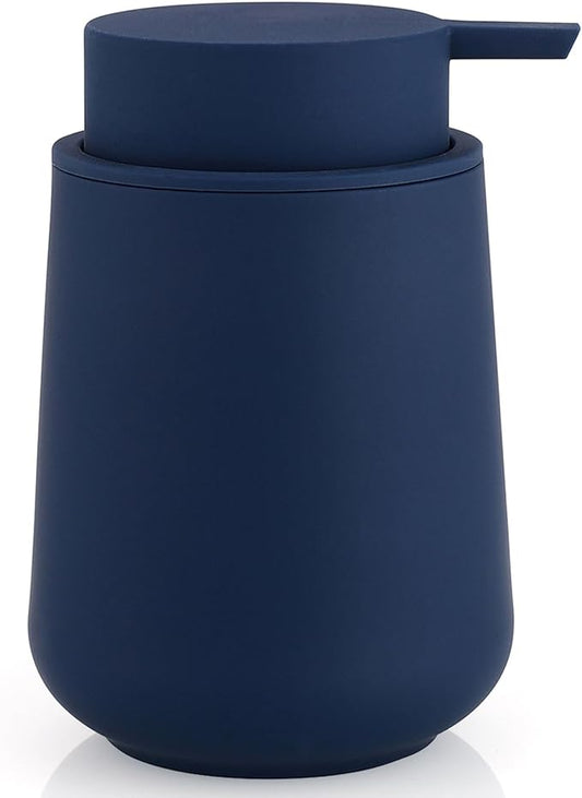 Matte Navy Blue Liquid Hand Soap Dispenser Plastic 11 oz - Modern Minimalist Style for Bathroom & Kitchen Countertop Refillable