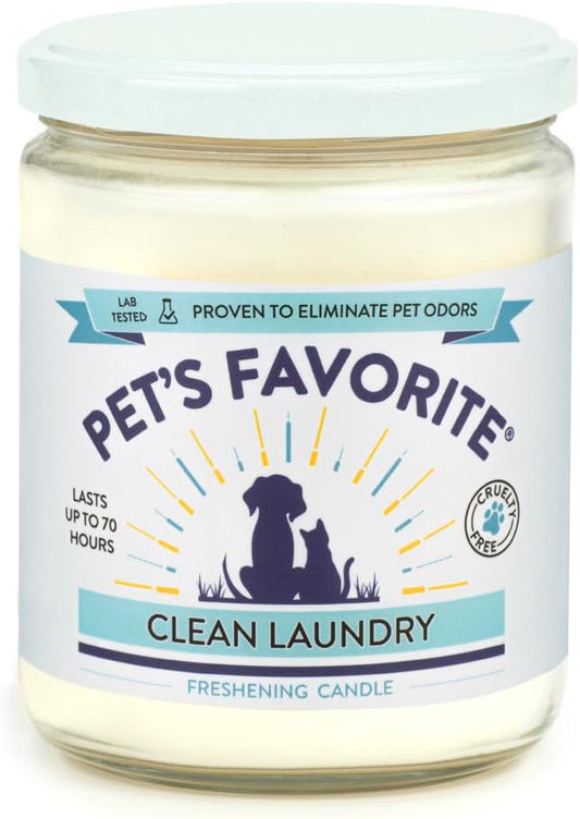 Pet's Favorite Plant Based Odor Candle for Home, Clean Burning Pet Friendly Air Freshener Candle with a 70 Hour Burn Time, Fresh Laundry