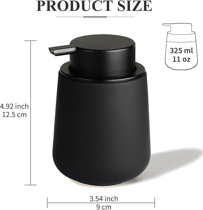 BosilunLife Foam Hand Soap Dispenser - 12 oz Bathroom Lotion Hand Pump Dispenser Black Foaming Hand Soap Dispenser Ceramic Dish Liquid Dispenser for Kitchen Hand Wash Dispenser (Rubber Paint)