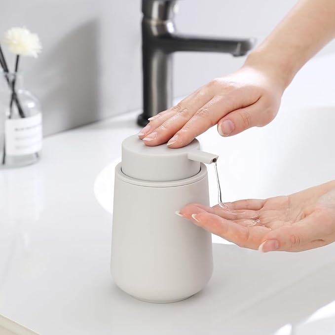 Matte Beige Liquid Hand Soap Dispenser Plastic 11 oz - Modern Minimalist Style for Bathroom & Kitchen Countertop Refillable
