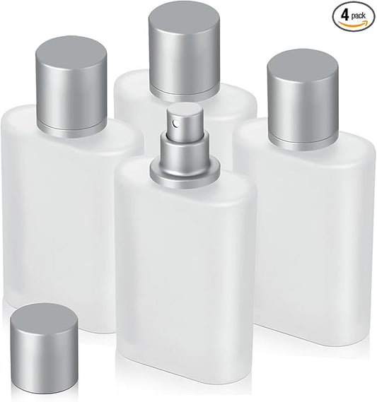 4 Pack 100ml/3.38 Oz Empty Frosted Glass Spray Bottle Perfume Atomizer, Refillable Spray Empty Perfume Bottles Fine Mist Atomizer Cosmetic Container for Travel (4 Pcs 100ml Frosted Bottles)