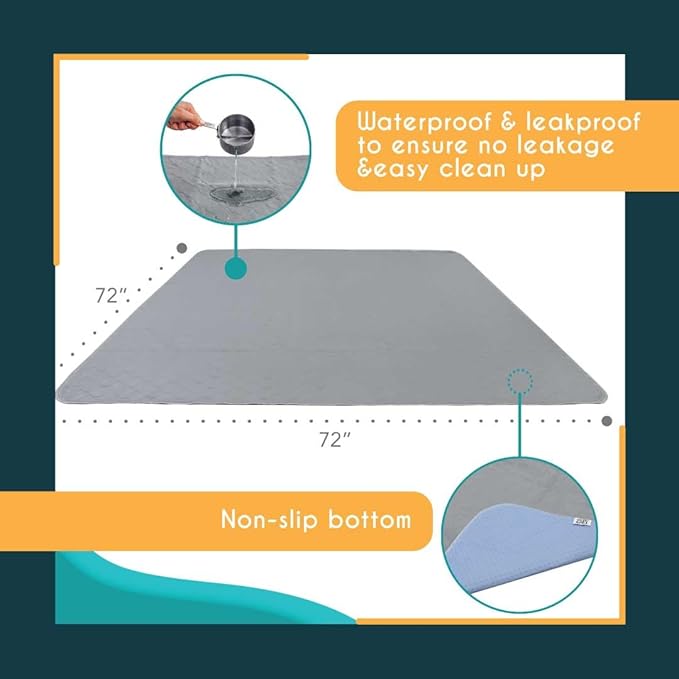 rocket & rex Premium XXL Non-Slip Washable Pee Pad for Dogs, Waterproof & Reusable Puppy Pad for Potty Training, Whelping, Travel, Lining Playpens & More, 72" x 72" (Pack of 1)