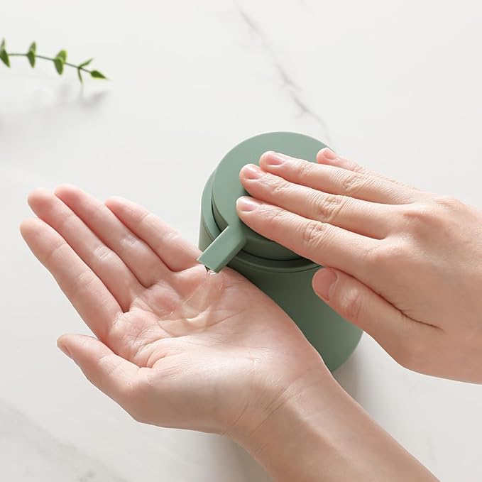 Sage Green Liquid Hand Soap Dispenser Plastic 11 oz - Modern Minimalist Style for Bathroom & Kitchen Countertop Refillable