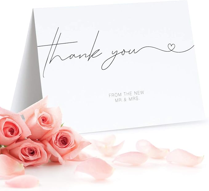 120 Heavyweight Blank Wedding Thank You Cards with Envelopes, Personalized Greetings Gratitude Letter From The New Mr and Mrs, Wedding Thank You Notes with Envelopes & Stickers (4x6 Inches) (120 Pack)