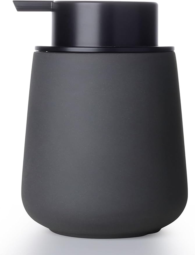 INGOFIN Ceramic Lotion Dispenser - 12oz Refillable Hand Soap Dispenser Bathroom, Modern Liquid Soap Dispenser with Pump, Dish Dispenser for Kitchen, Matte Grey