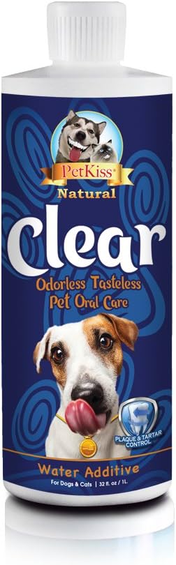 Pet Kiss Clear C-PT32-2180 Odorless Plaque and Tartar Water Additive, 32 oz.