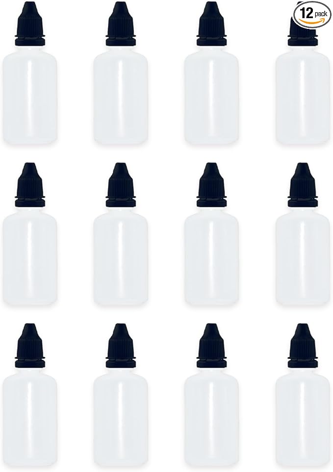 12 Pcs Dropper Bottles, 50ml/1.7 oz Empty Squeezable Small Mouth Dropper Bottle, Liquid Dropper Bottle with Black Cap