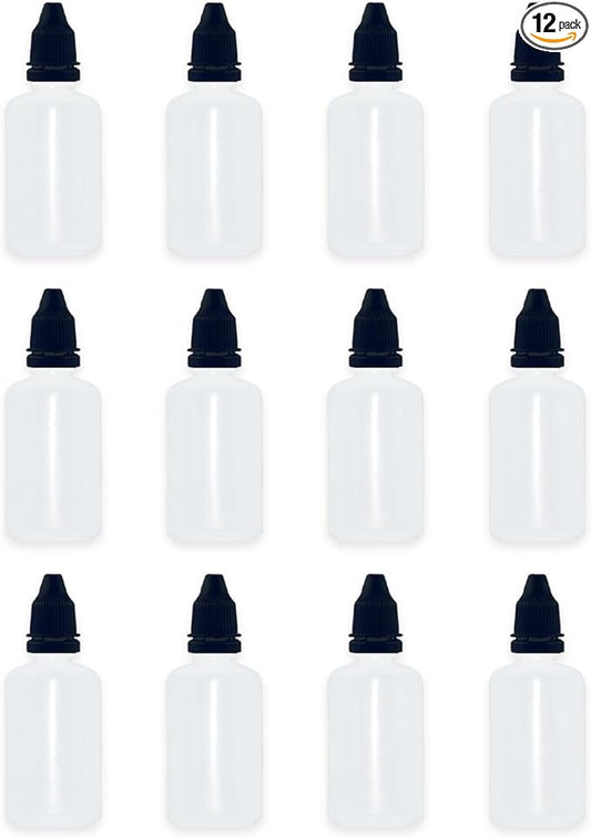 12 Pcs Dropper Bottles, 50ml/1.7 oz Empty Squeezable Small Mouth Dropper Bottle, Liquid Dropper Bottle with Black Cap