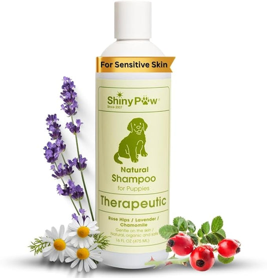 Tearless Puppy Shampoo and Conditioner by Shiny Paw 16 oz | Natural Chamomile, Lavender & Rose Hip Pet Shampoo for Puppies | Hypoallergenic for Sensitive Skin