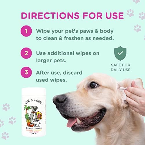 Jax n Daisy Tropical Pawadise Pet Wipes - Clean Wet Wipes for Dogs, Cats & Puppies - Grooming Supplies with Coconut Pineapple Scent - Cleansing, Deodorizing, and Soothing