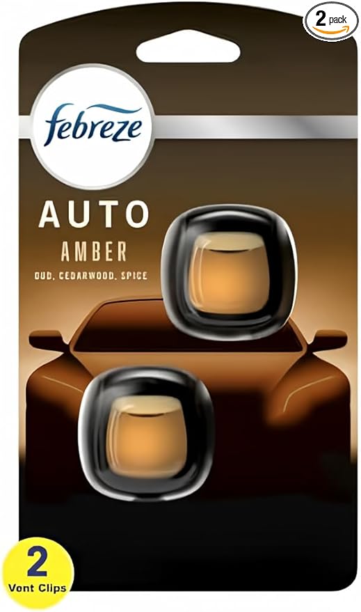 Febreze Vent Clip Car Air Freshener, Odor Eliminator, AUTO Amber Scent, 2 CLIPS