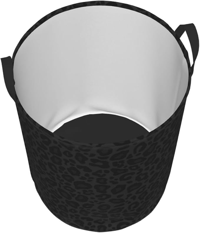 Black Leopard Print Laundry Hamper Bag With Waterproof Liner - Round Laundry Basket Foldable Clothes Storage Organizer For Bathroom Bedroom Nursery Dorm, M-19.6"X 15.7"