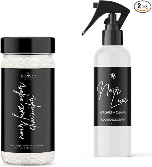 Home "Noir Luxe" Sea Salt & Ozone, Carpet Powde For Vacuumingr, Mattress & Upholstery Freshener With Room Spray, Air/Fabric/Linen Odor Eliminator For Homes With Kids & Pets Bundle