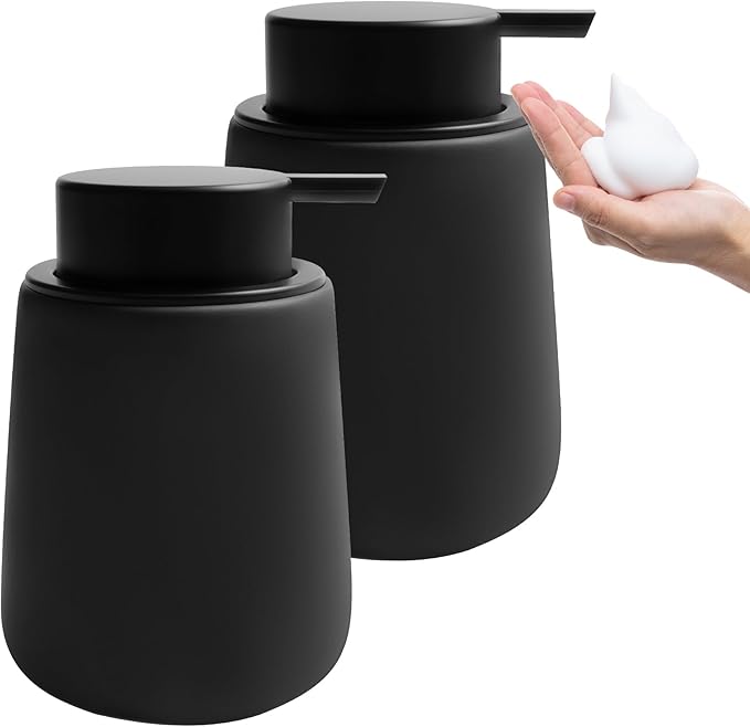 Soap Foaming Dispenser Ceramic with Easy-to-Press Pump Hand Foam Dispenser for Shampoo Bathroom Kitchen 12 oz 2pcs
