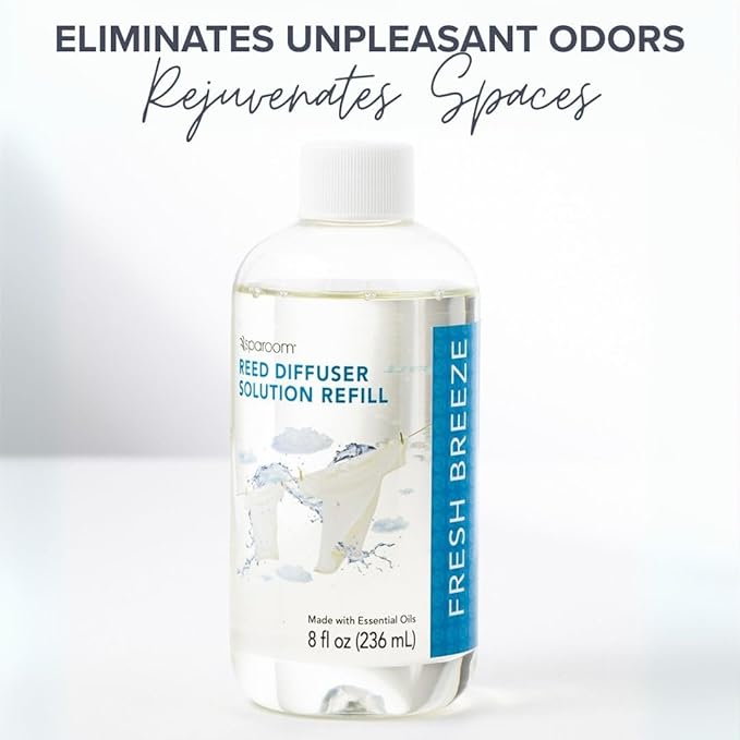 SpaRoom Reed Diffuser Oil Refill – Fresh Breeze Scent, 8oz Air Purifying Aroma for a Light and Open Feel, Ideal for Living Rooms or Hallways, Subtle Everyday Freshness for Whole Home Balance