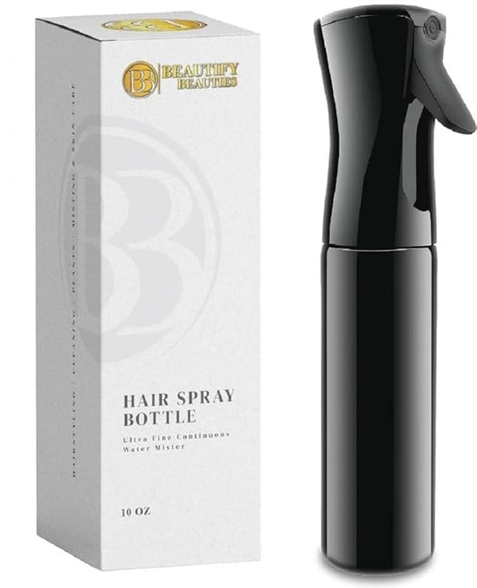 BeautifyBeauties Hair Spray Bottle – Ultra Fine Continuous Water Mister for Hairstyling, Cleaning, Plants, Misting & Skin Care (Black, 10.1 Ounces)