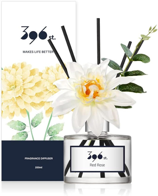 396 st. Dahlia Flower Reed Diffuser, Red Rose, 200ml(6.7oz) / Reed Diffuser Sets, Home Fragrance, Scented Oils, Home & Bathroom Décor