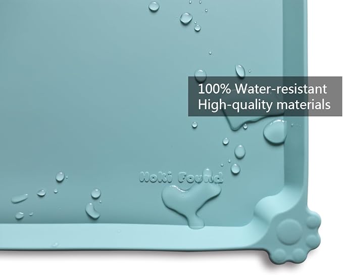 Hoki Found Silicone Non Slip Pet Food Mats - Dog Cat Bowl Placemats - Waterproof for Carpet - Light Turquoise