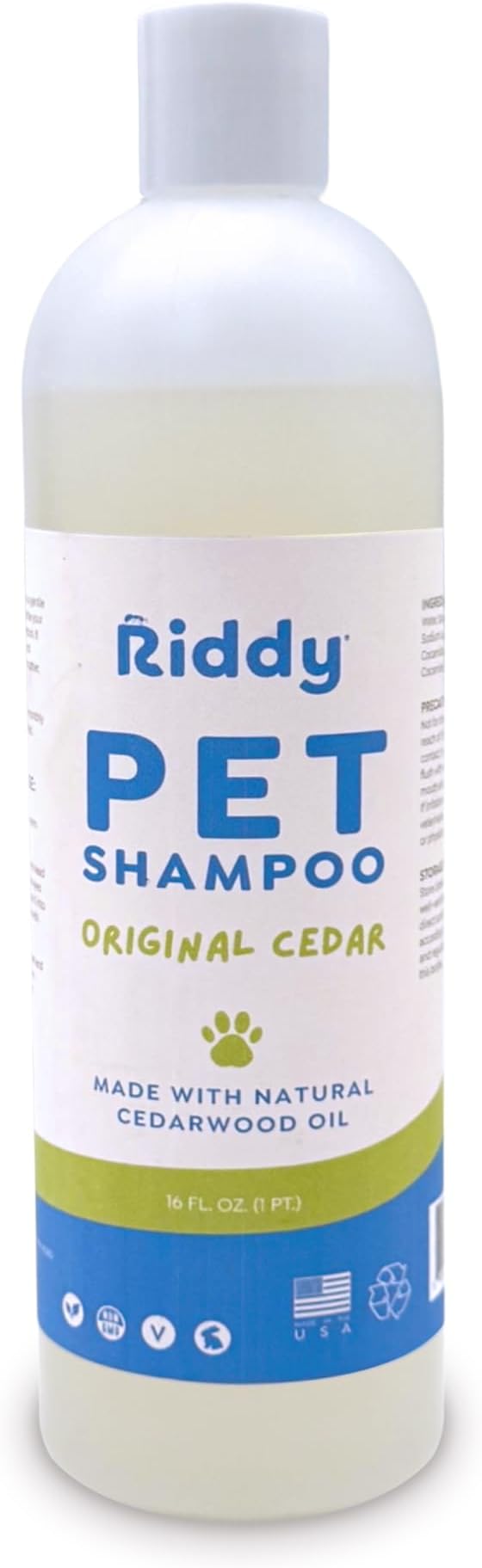 Riddy Pet Shampoo, Handmade Essential Oil Cleanser for Pets, Fragrance Free Moisturizing Formula, Safe for Sensitive Skin with Cedarwood, 1 Pint