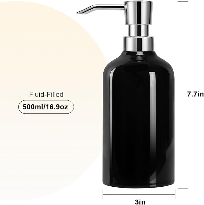 Ceramic Black Soap Dispenser Bathroom, 2 Pcs 16.9oz Hand Soap Dispenser for Kitchen, Hotel