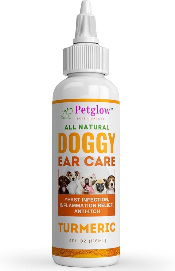 PetGlow Dog Ear Cleaner Infection for Yeast with Turmeric. Natural Ear Therapy eliminates Painful Ear infections, Odor, Wax, and Stops Chronic Ear Itch.
