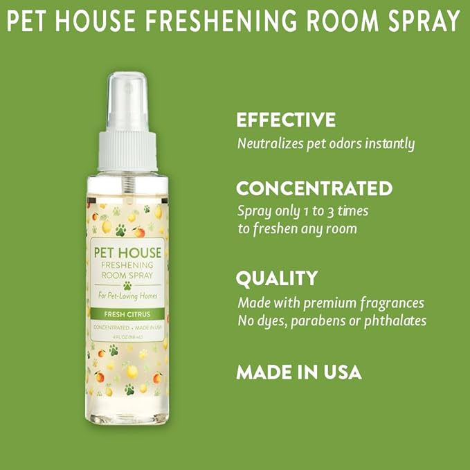 One Fur All Room Spray for Pet Odor, 4 OZ Concentrated Pet Friendly Air Freshener, Fresh Citrus, Pack of 1