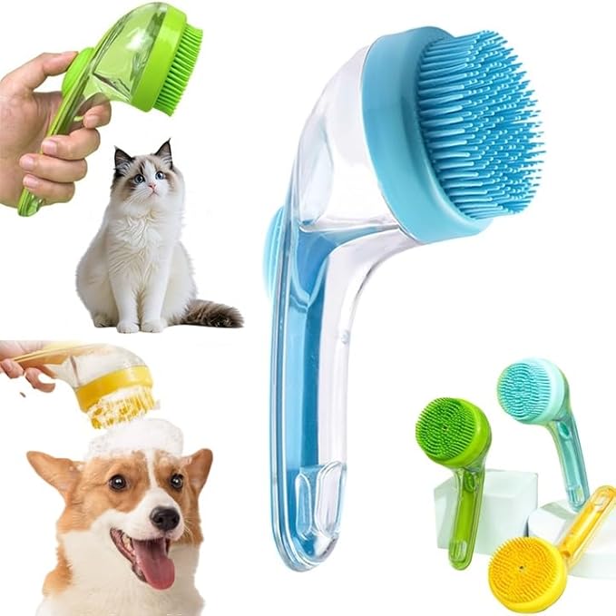 Bath Brush for Dogs with Soap Dispenser, Pet Bath Brush, 2025 New Dog Scrubber forBath, 2 in 1 Dog BathBrush with Built-In Shampoo Dispenser, Pet Wash Brush for Grooming (Blue)