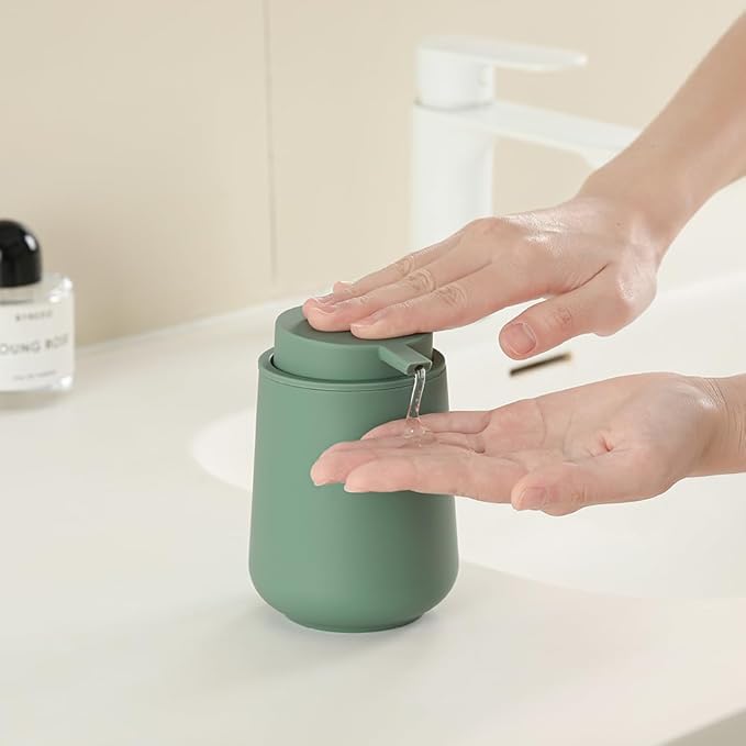 Sage Green Liquid Hand Soap Dispenser Plastic 11 oz - Modern Minimalist Style for Bathroom & Kitchen Countertop Refillable