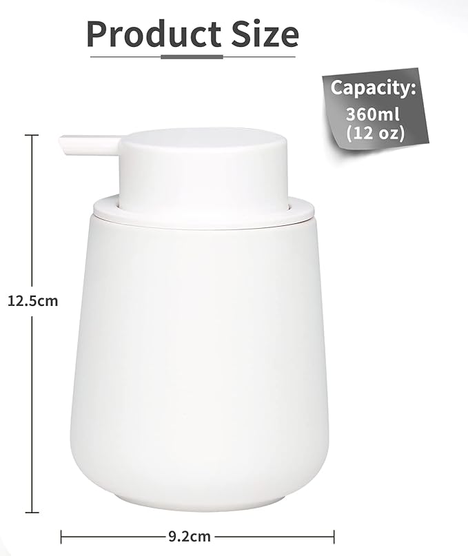 BosilunLife White Soap Dispenser - Ceramic Hand Dish Soap Dispenser for Bathroom 12ounce Refillable Liquid Hand Wash Dispenser for Essential Oil, Lotion Soap (Rubber Paint)