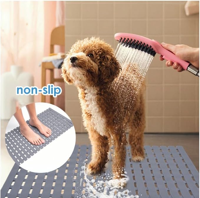 Bathtub Shower Mat, Pet Dog Bathing Non-Slip Mat, Dog Bath mat for tub, Quick Drain Bathtub Mat with Suction Cups & Drain Holes for Bathroom, 27.1x15.7 Inch