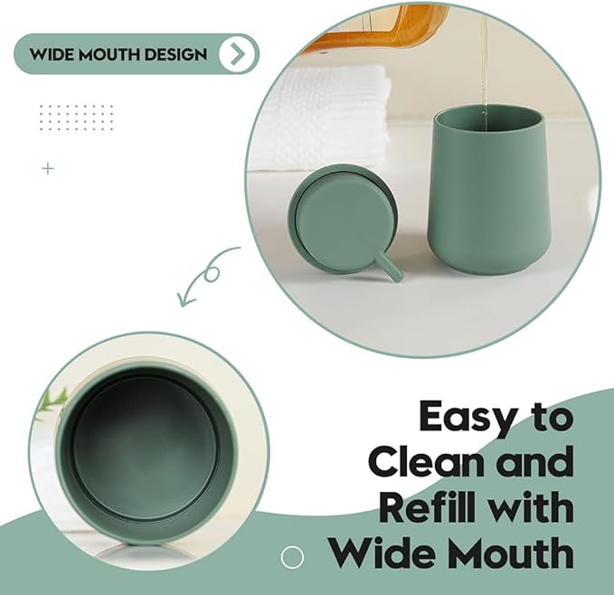 Sage Green Foaming Hand Soap Dispenser Plastic 11 oz - Modern Minimalist Style for Bathroom & Kitchen Countertop Refillable