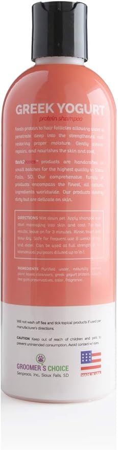 Bark2Basics Strawberries & Cream Greek Yogurt Protein Rich Dog Shampoo, 16 oz - Natural Ingredients, Protein Rich, Super Moisturizing and Hydrating, Repairs Damaged Dry Itchy Hair