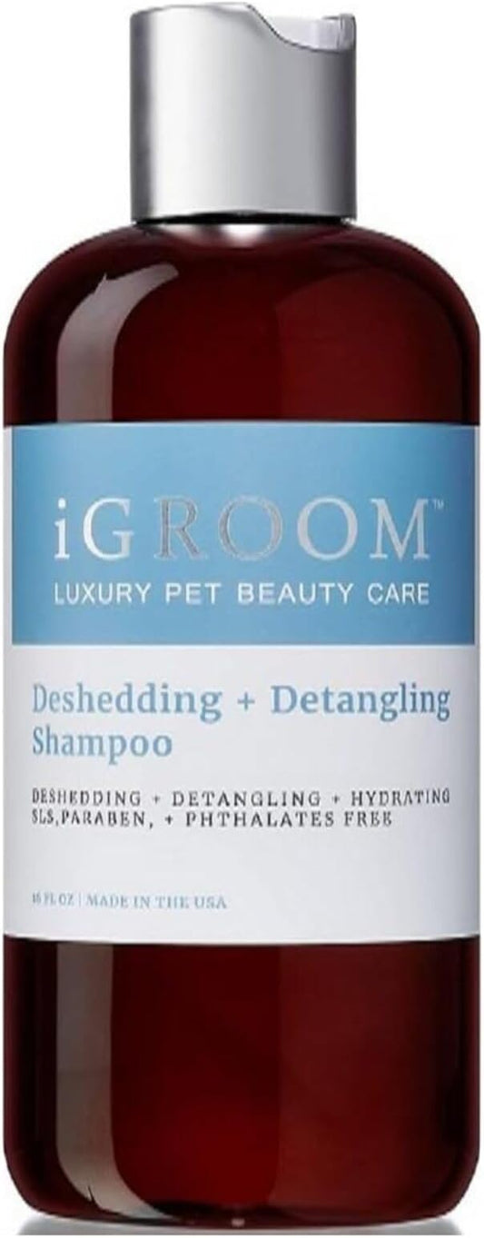 iGroom Deshedding & Detangling Dog Shampoo, Luxury Pet Beauty Care, Loosen Tangles + Unwanted Undercoat, Adds Shine + Volume, Made in USA (16 OZ)