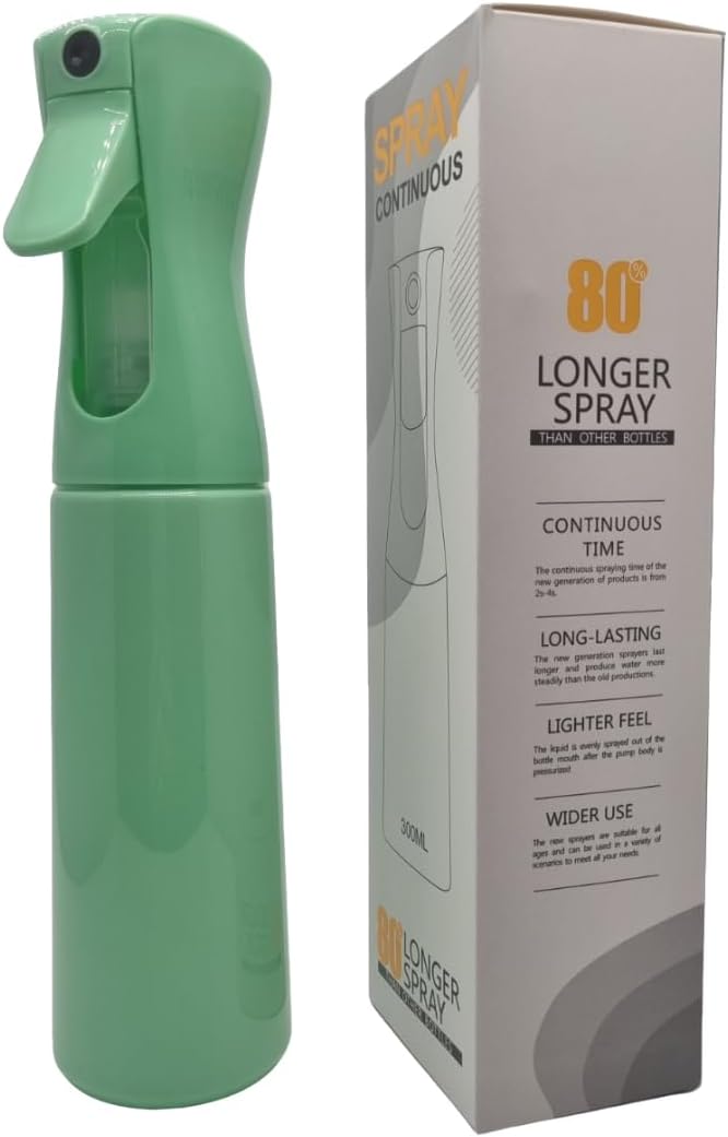 Continuous Fine Mist Spray Bottle for Hair (10.1oz / 300ml) – Ultra Fine Sprayer for Hair-Styling, Barber, Cleaning, Plants, Pets & Salons - ((Green))