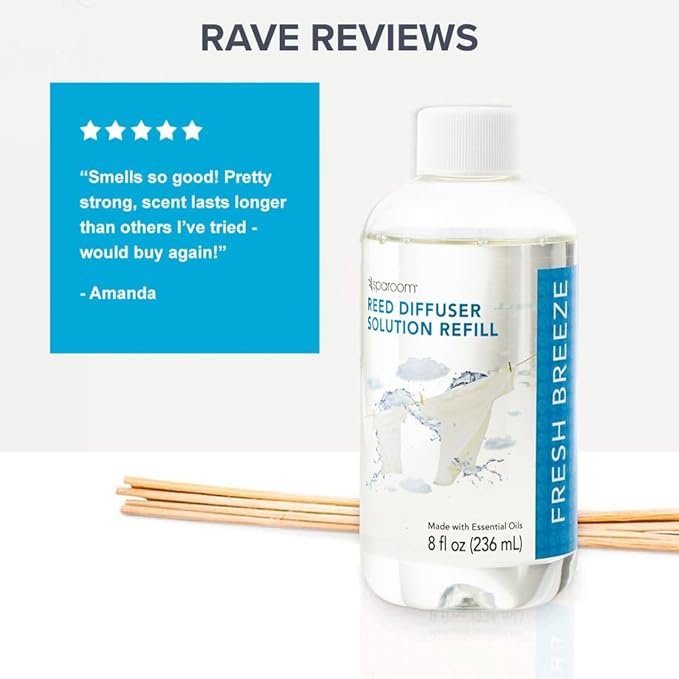 SpaRoom Reed Diffuser Oil Refill – Fresh Breeze Scent, 8oz Air Purifying Aroma for a Light and Open Feel, Ideal for Living Rooms or Hallways, Subtle Everyday Freshness for Whole Home Balance
