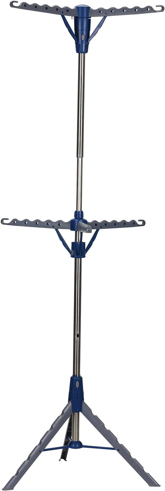 Household Essentials 5012-1 Portable 2-Tier Clothes Drying Rack Tri-pod | Dry Wet Laundry or Hang Clothes | Silver and Blue