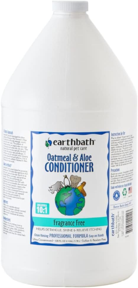 earthbath Oatmeal & Aloe Dog Conditioner- Helps Allergies, Itching, & Dry Skin, Cruelty-Free Pet Conditioner, Fragrance-Free Dog Wash- 128 oz (1 Pack)
