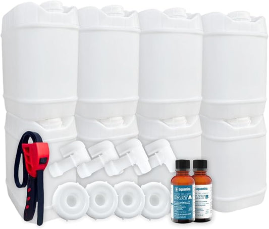5-Gallon Stackable Water Storage Containers, Water Treatment,5 Gallons w/ 12Lids + 4 Spigot, Easy Fill, Survial Supply Emergency Water Storage for Disaster Preparedness, 40 Gallon (8 Tanks)