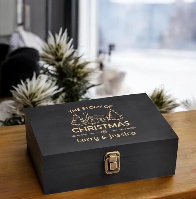 Personalized Christmas Eve Box Custom Engraved Wooden Memory Box Party Favor Xmas Traditional Santa Gift Box for Kids Family Friends - Rustic Memento Keepsake Box Perfect Holiday Gifts for Him Her
