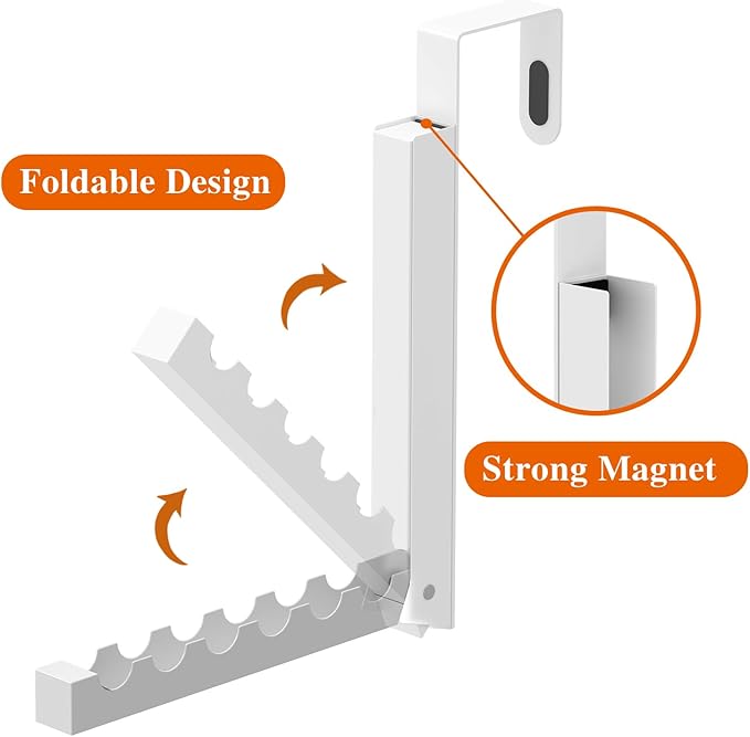 2 Pack Over The Door Drying Rack,Foldable Over Door Hooks Hanger Laundry Hanging Coat Rack with 6 Groves,Clothing Hanger Hook for Towel,Coat,Bag and Robe(White)