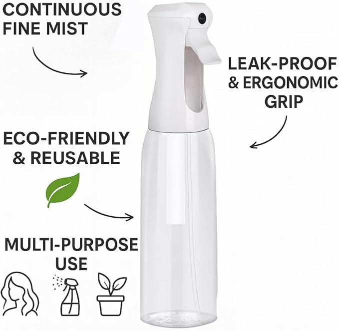 VIGOR PATH Continuous Spray Bottle for Hair – Fine Mist Mister for Hairstyling, Cleaning, Plants, Pets, Barbers, Salons, and Essential Oil Applications (500ml/17 oz)